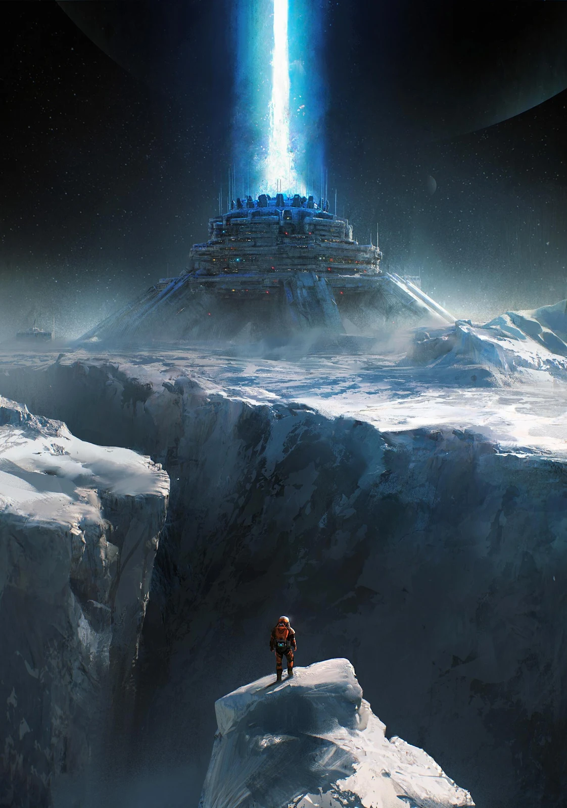 Explorer At Massive Arctic Outpost - Sci-Fi Concept Art 2K iPhone Wallpaper (1893x2700)