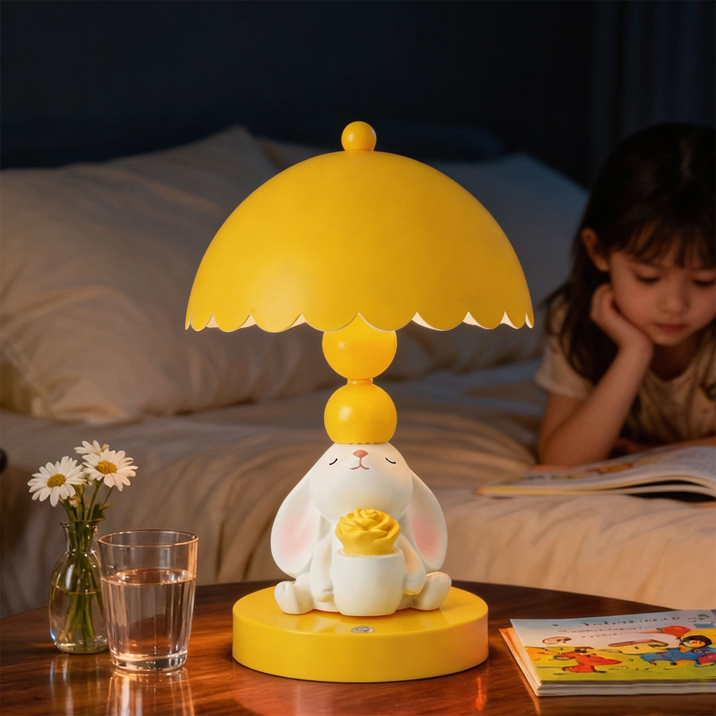 Gelbes Hängeohren-Kaninchen-Tischlampe, Cartoon-Design