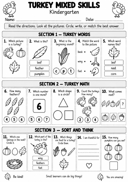Turkey Mixed Skills Worksheet