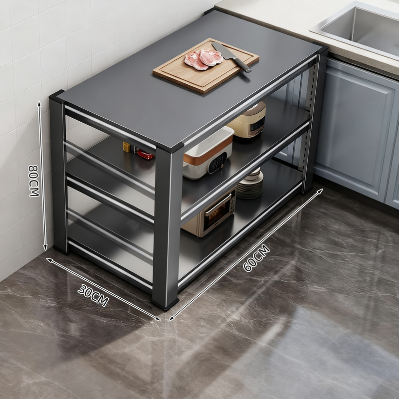 Carbon steel kitchen work table, 3 levels