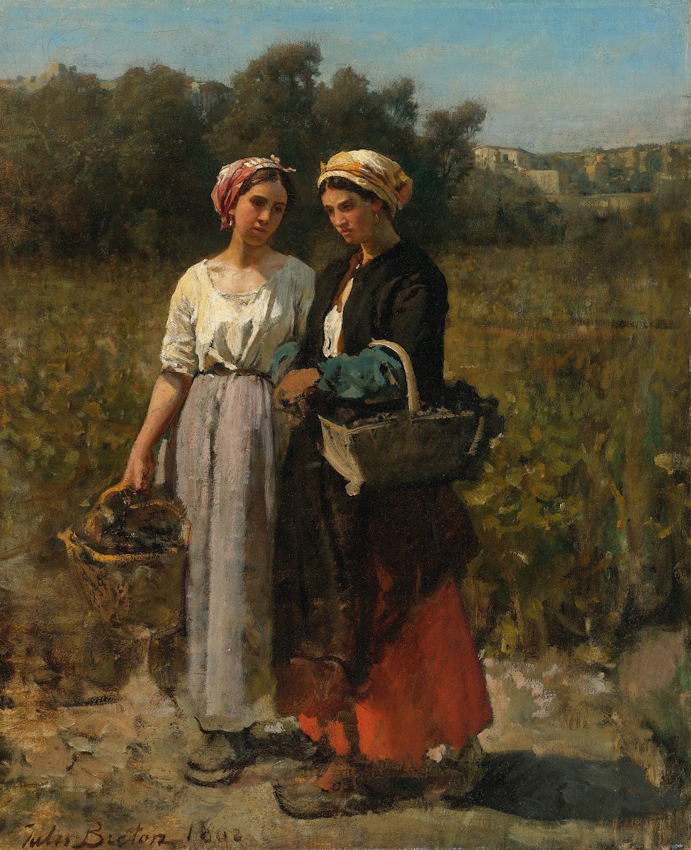 Two Young Women Picking Grapes Study For The Vintage At Château Lagrange 1862