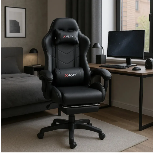 Cadeira Gamer Profissional Reclinável Apoio De Pés Cinza