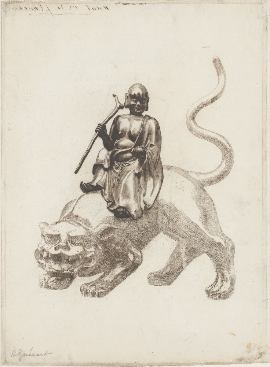 Bronze statue of a Japanese deity Sennin on a lion 1883
