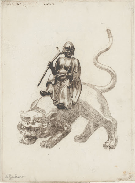 Bronze statue of a Japanese deity Sennin on a lion 1883