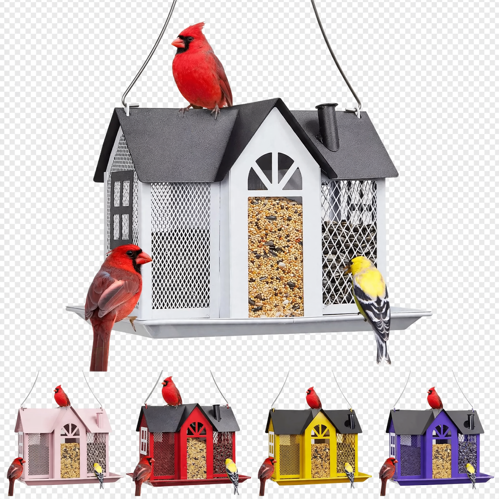 Metal birdhouse for feeding in the garden