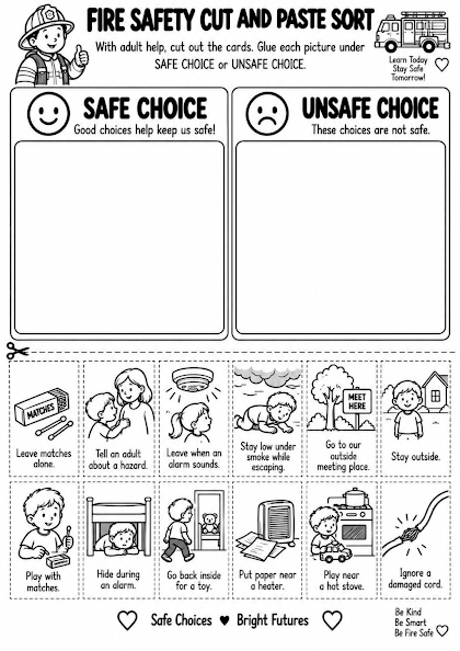 Fire Safety Cut and Paste Sort Worksheet