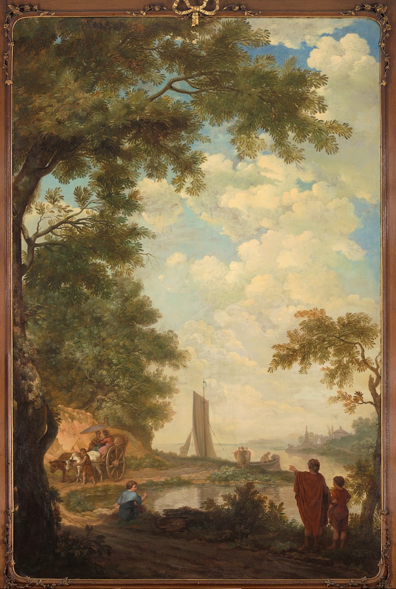 Arcadisch landschap met figuren bij een rivieroever 1771
