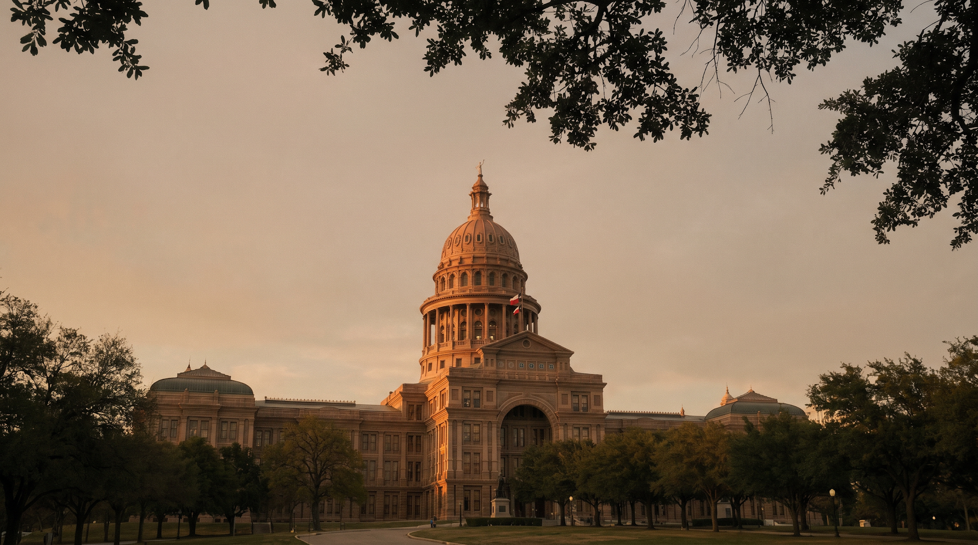 The Texas State Capitol in Austin at golden hour