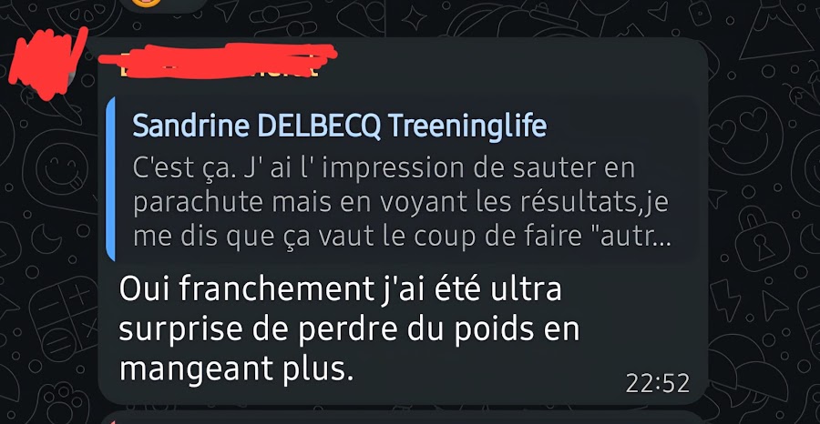 Message d'une cliente VEGAFIT