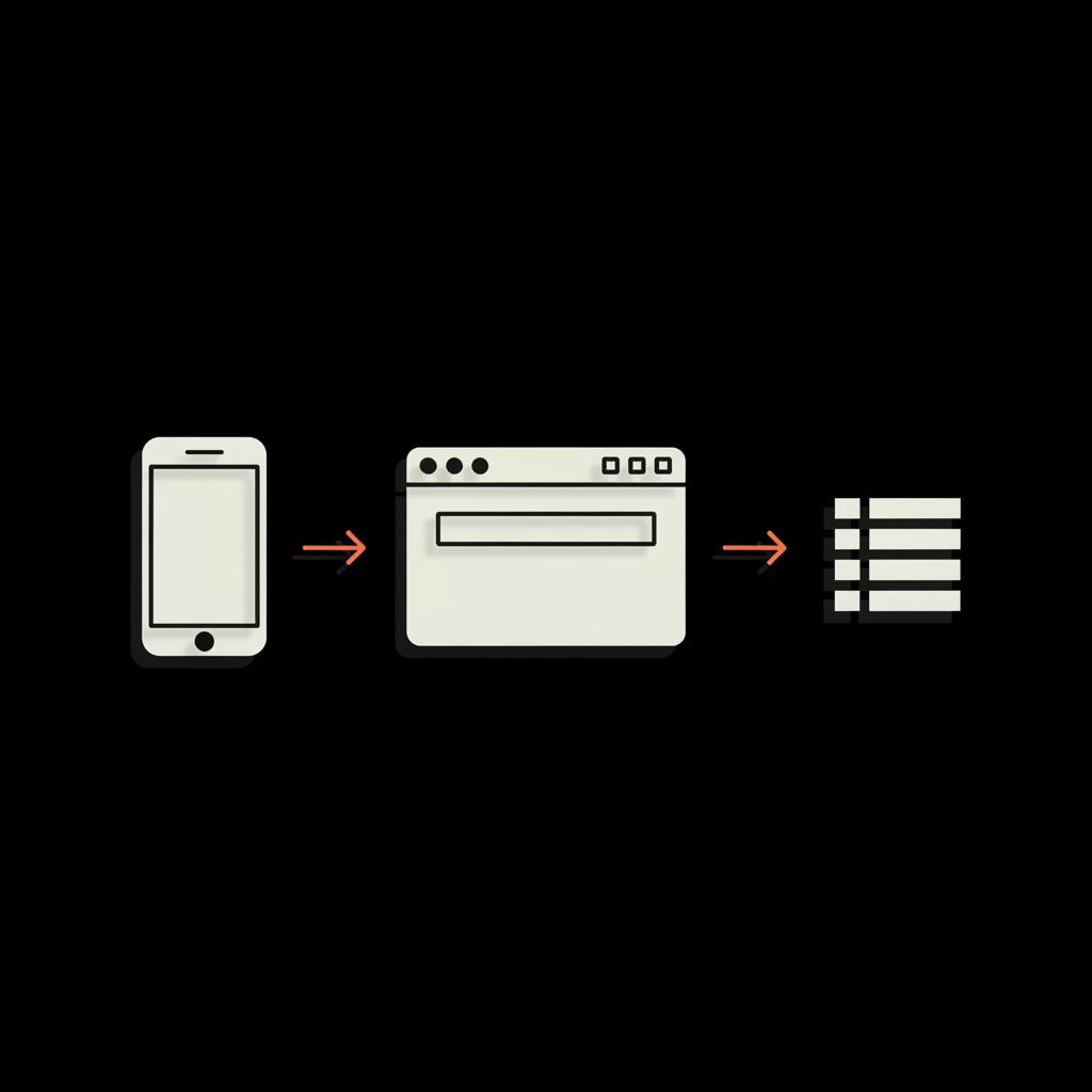 Minimal infographic showing a smartphone, browser window, and backup codes icons connected by arrows on a black background using brand colors to illustrate how to reset Google password without logging in
