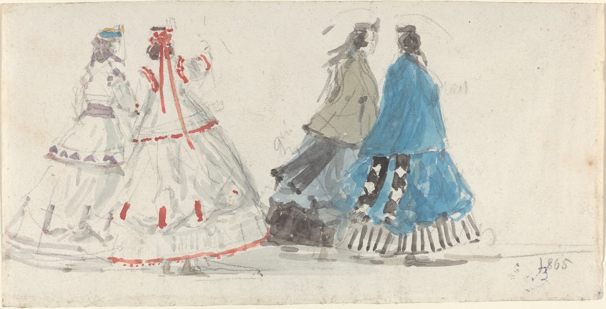 Four Ladies in Crinolines Walking at Trouville 1865