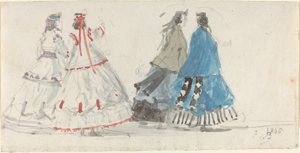 Four Ladies in Crinolines Walking at Trouville 1865