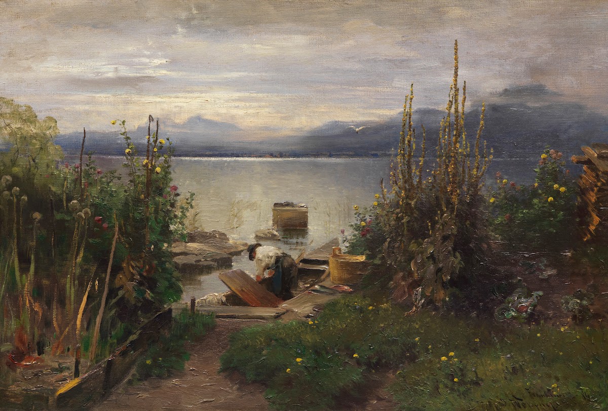 Blumengarten und Fischer auf der Fraueninsel 1884