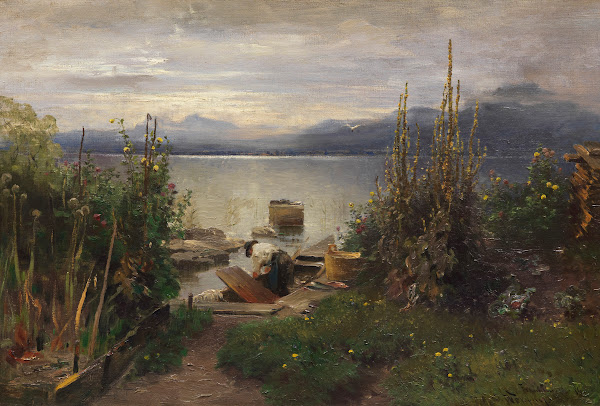 Blumengarten und Fischer auf der Fraueninsel 1884