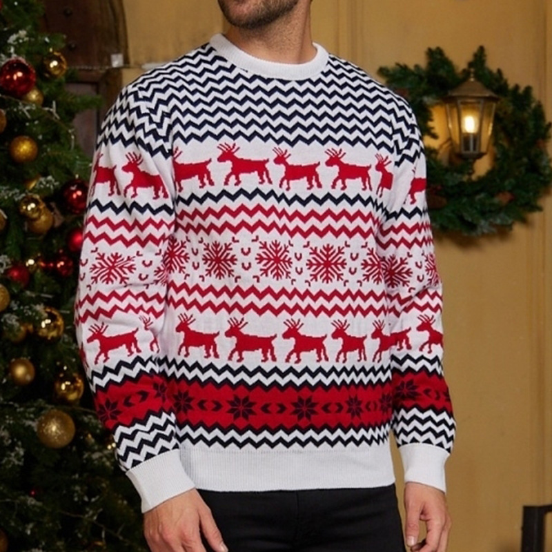 Weihnachtspullover mit Schneeflocken- und Rentier-Motiv