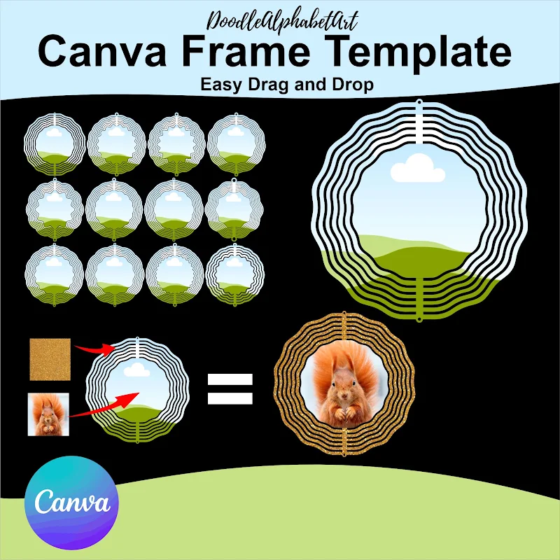 Editable frame Canva frame preview for Split Wind Spinner Canva Frame