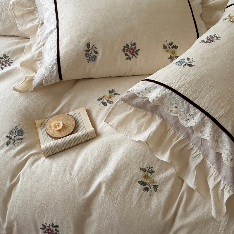 Cotton-Linen Bedding Set with Embroidery, 4-Piece