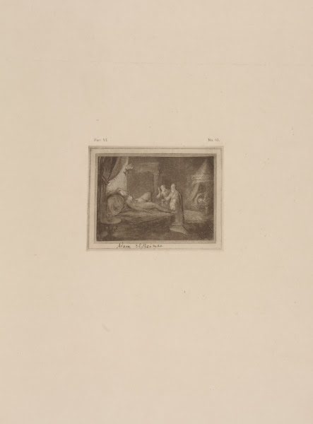 Drawing of reclining figure on a bed with two standing figures 1900