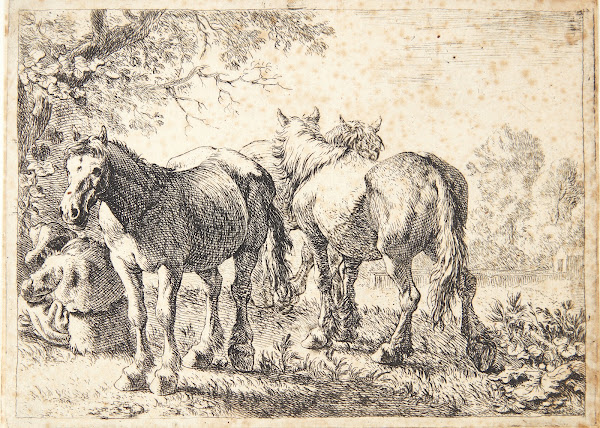 Tre heste tv en siddende bonde 1638
