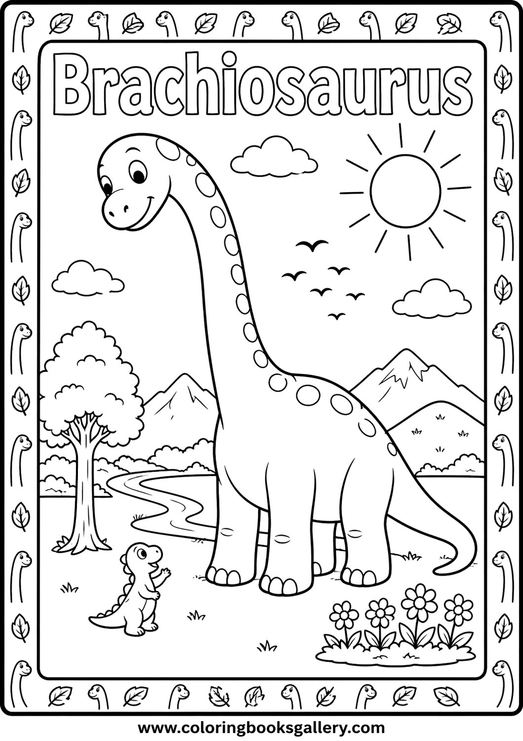 Explore the World of Dinosaurs with Our Big Friendly Brachiosaurus Coloring Sheet – free coloring page for kids