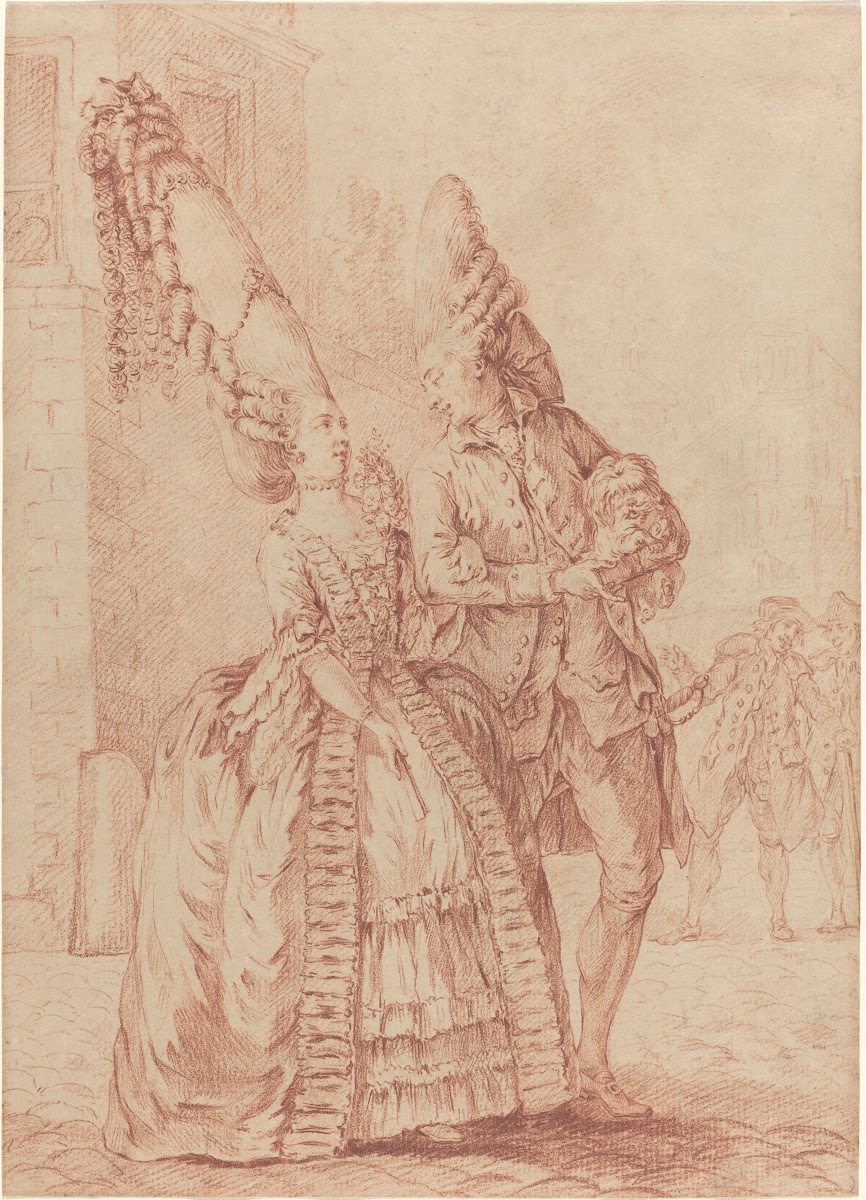 A Lady and Gentleman with Exaggerated Headdresses 1778 1780