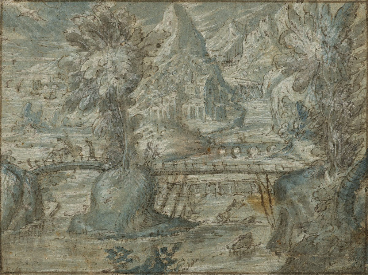Paysage montagneux avec un pont au dessus de la rivière