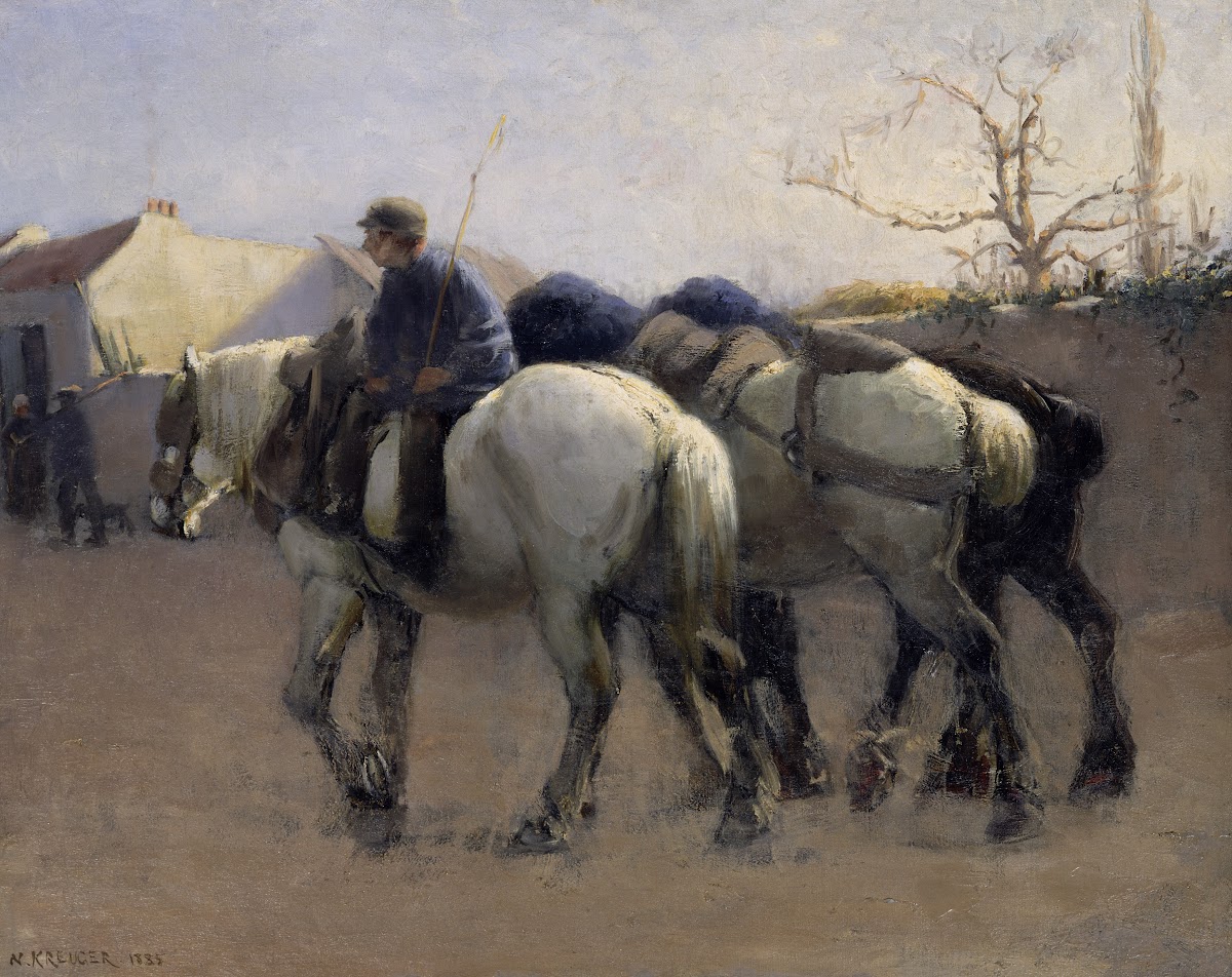 French Village Street with Horses 1885