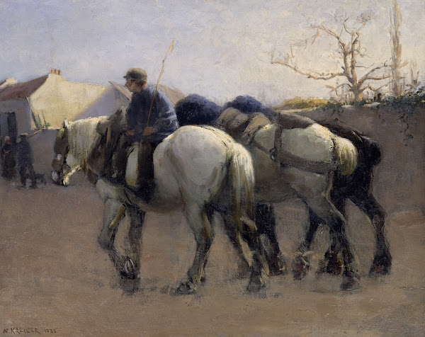 French Village Street with Horses 1885