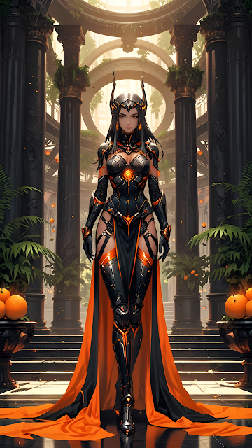 Dark Sorceress Black Orange Armor Fantasy Warrior Queen - Free mobile Wallpaper