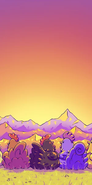 Cute Chicken Illustration, Mountain Scenery, Sunset Art, Whimsical Art 4K Wallpaper Background