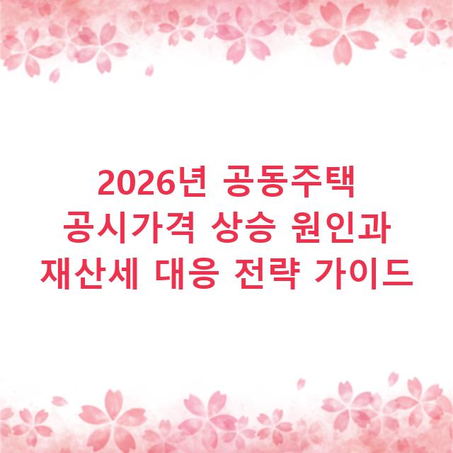 2026년 공동주택 공시가격 상승 원인과 재산세 대응 전략 가이드