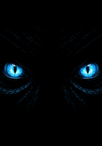 Glowing Blue Dragon Eyes in Darkness