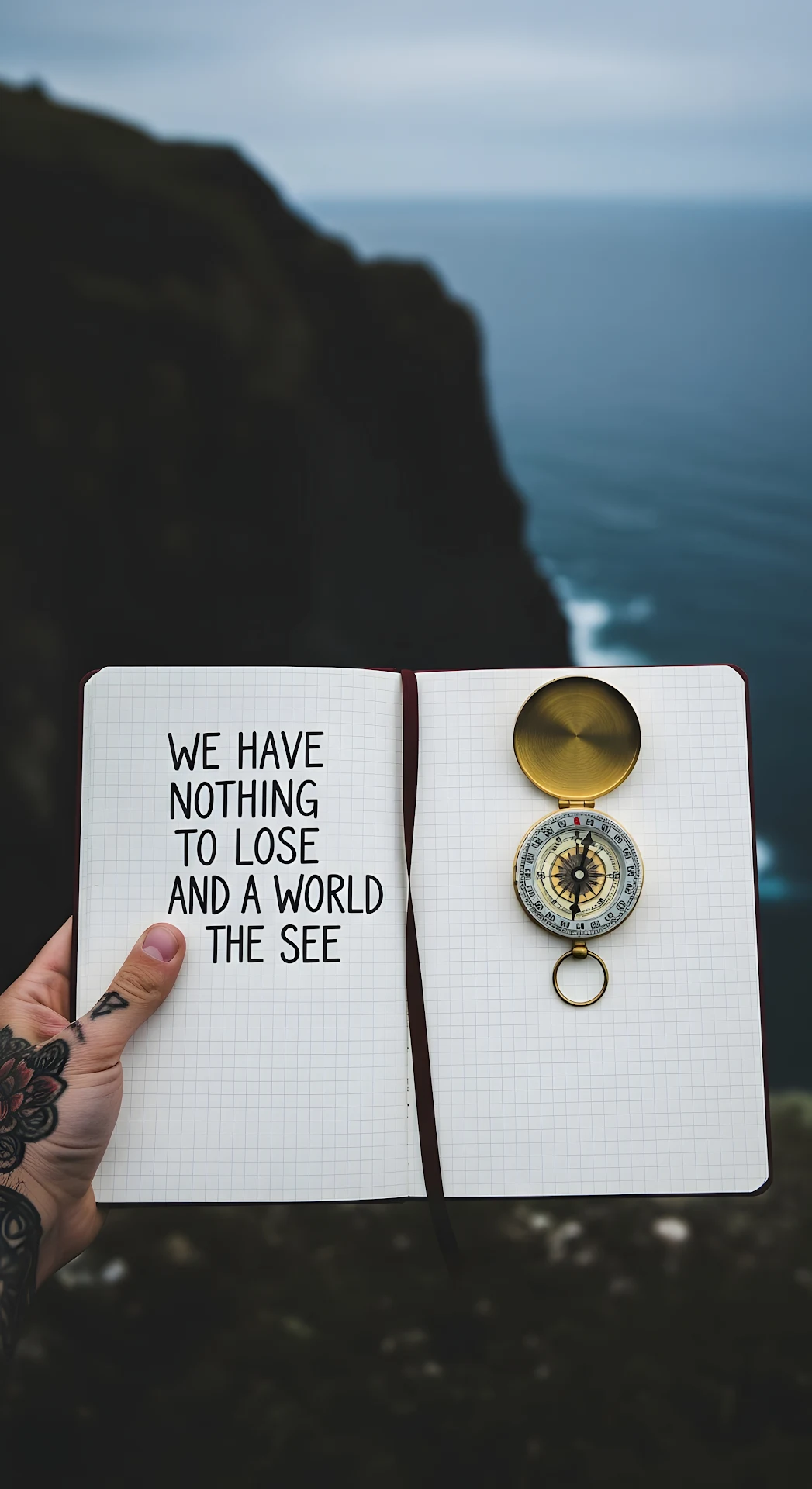 Nothing to Lose Quote Compass Cliff Ocean View Travel - Free 4K mobile Wallpaper