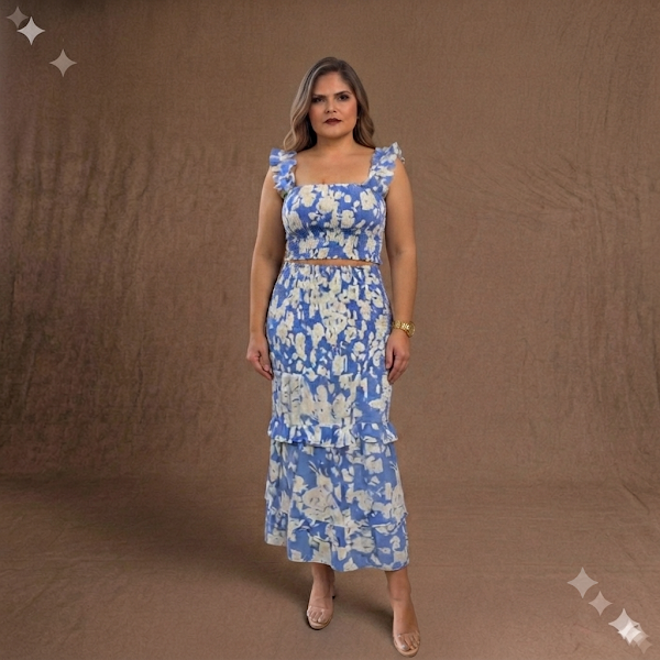 Set de Falda Azul Estampada