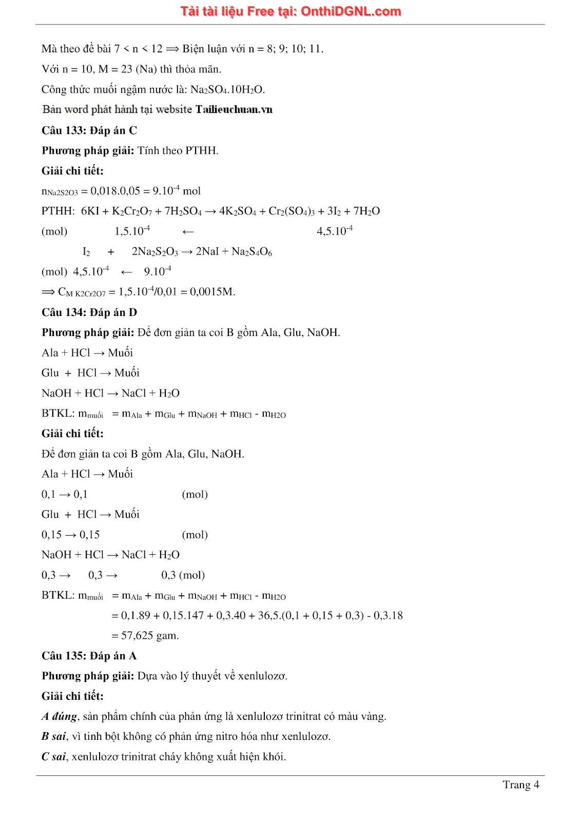 260 bài tập môn Hóa học - Ôn thi ĐGNL ĐHQG Hà Nội Phần 1