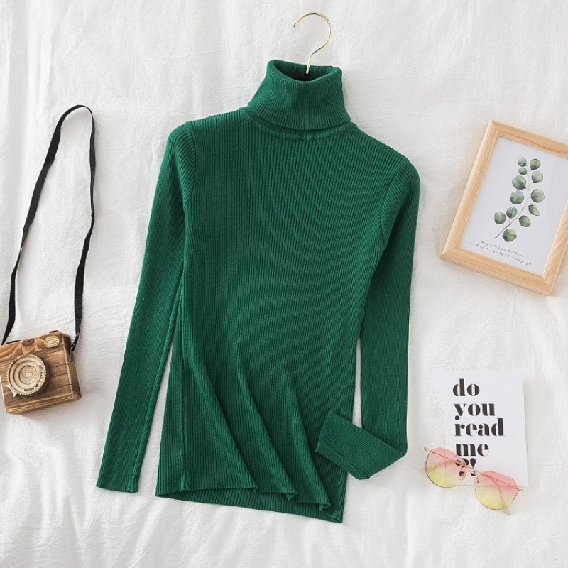 Women's knitted sweater with high collar, figure-hugging