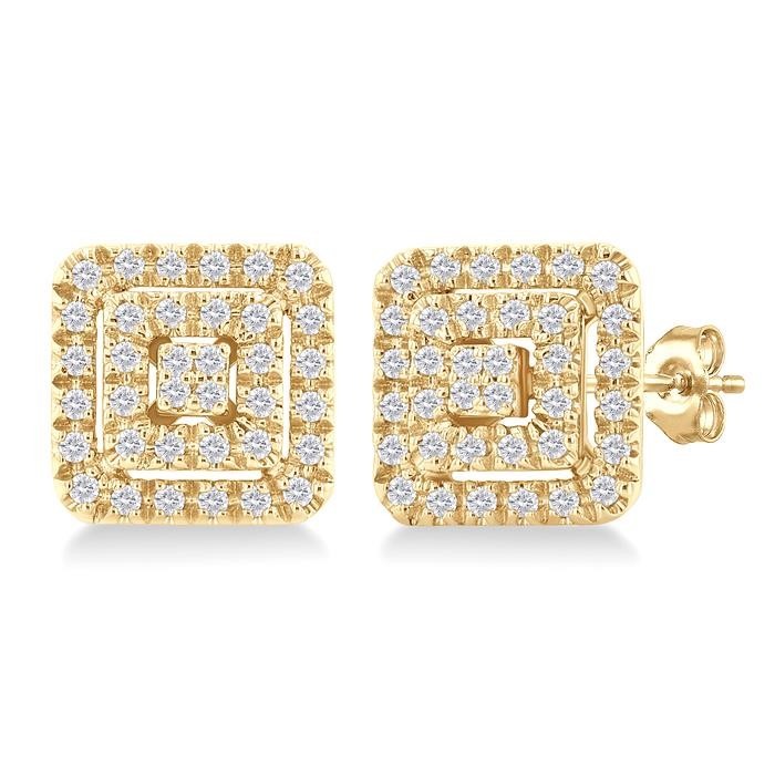 Princess Shape Petite Halo Diamond Fashion Earrings