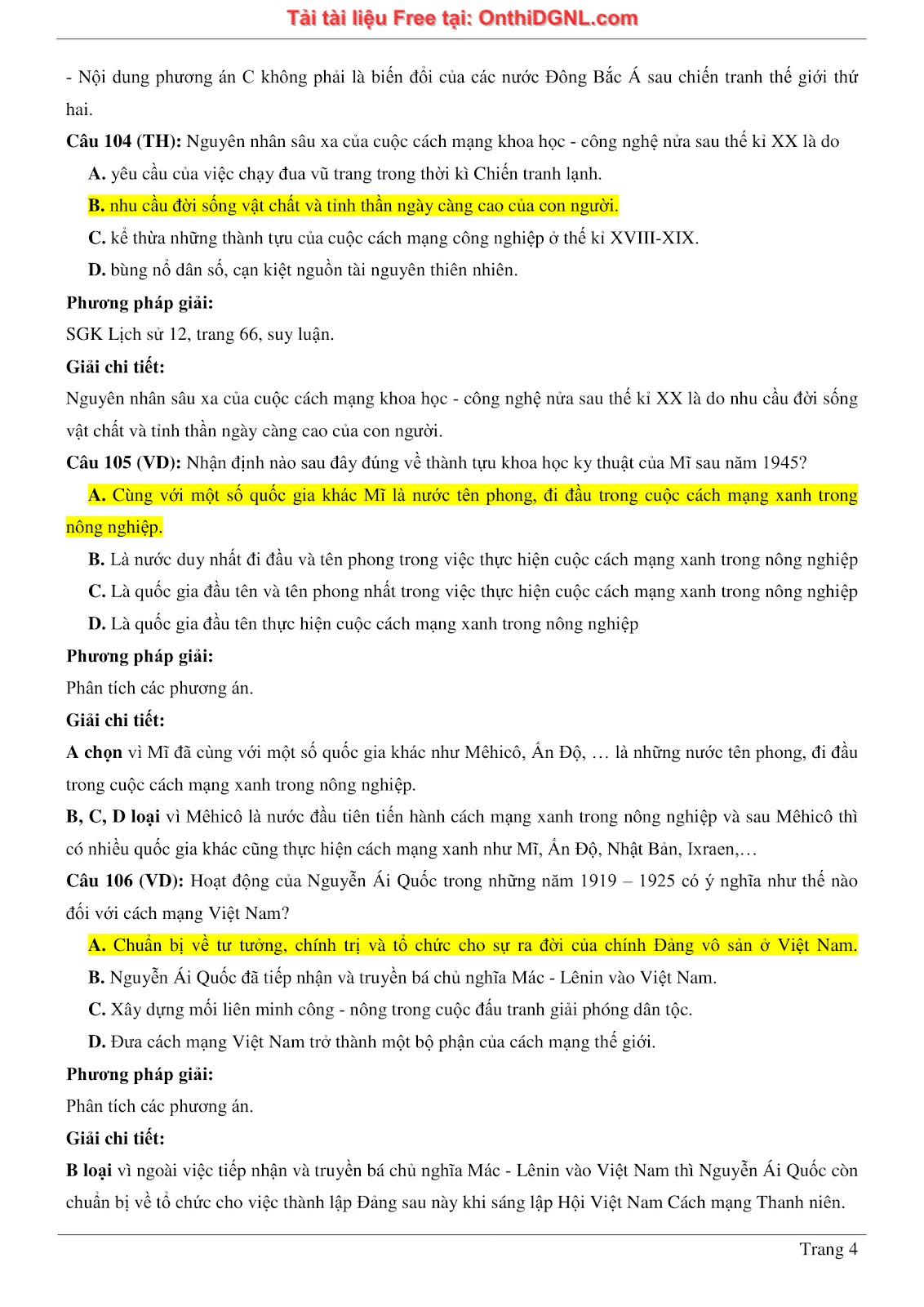 150 bài tập môn Sủ- Ôn thi ĐGNL ĐHQG HN Phần 12