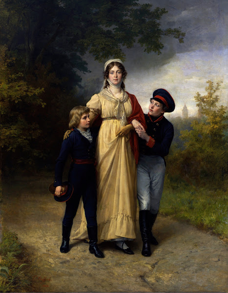 Queen Louise with her sons in Luisenwahl Park 1886