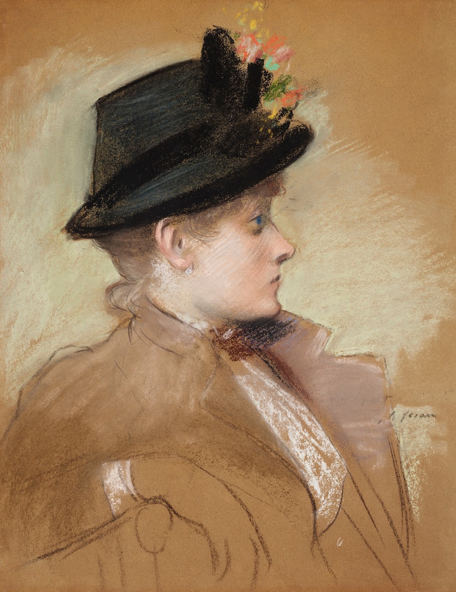 Portrait dune jeune élégante au chapeau circa 1885