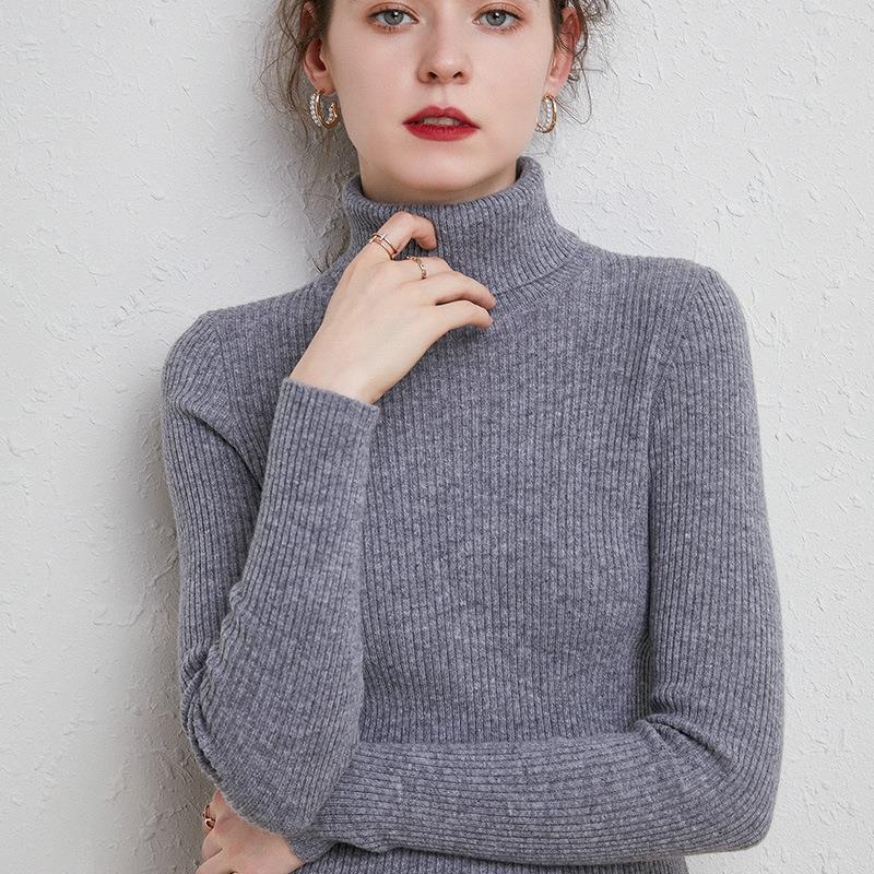 Women's turtleneck sweater, knitted, slim fit