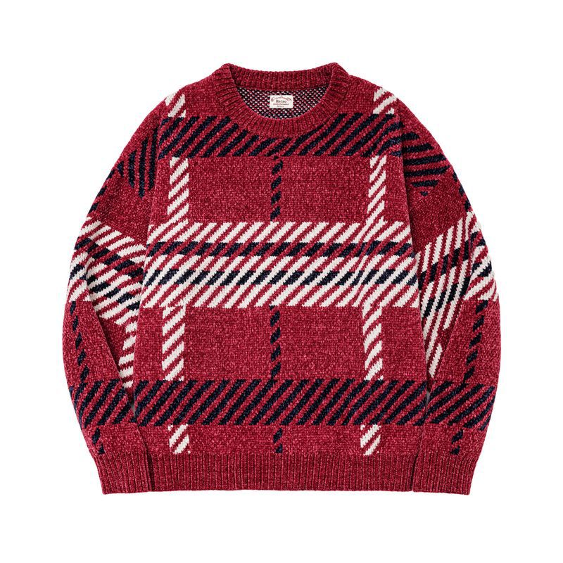 Women's Knit Sweater, Chenille, Checked, Loose