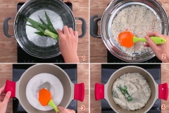 Nấu sôi 1 nồi nước với 1 bó lá dứa. Sau đó, cho nếp vào nấu tới khi chín mềm (khoảng 25 phút). Khi nếp chín bạn xới đều nhé. Nấu 100ml nước cốt dừa với 2 muỗng canh đường và 1 ít lá dứa (có thể tăng giảm tuỳ khẩu vị). Khi nước dừa sôi, bạn cho xôi vào nấu cùng nước dừa. Vừa nấu vừa khuấy đều đến khi xôi thấm hết nước dừa và khô lại.