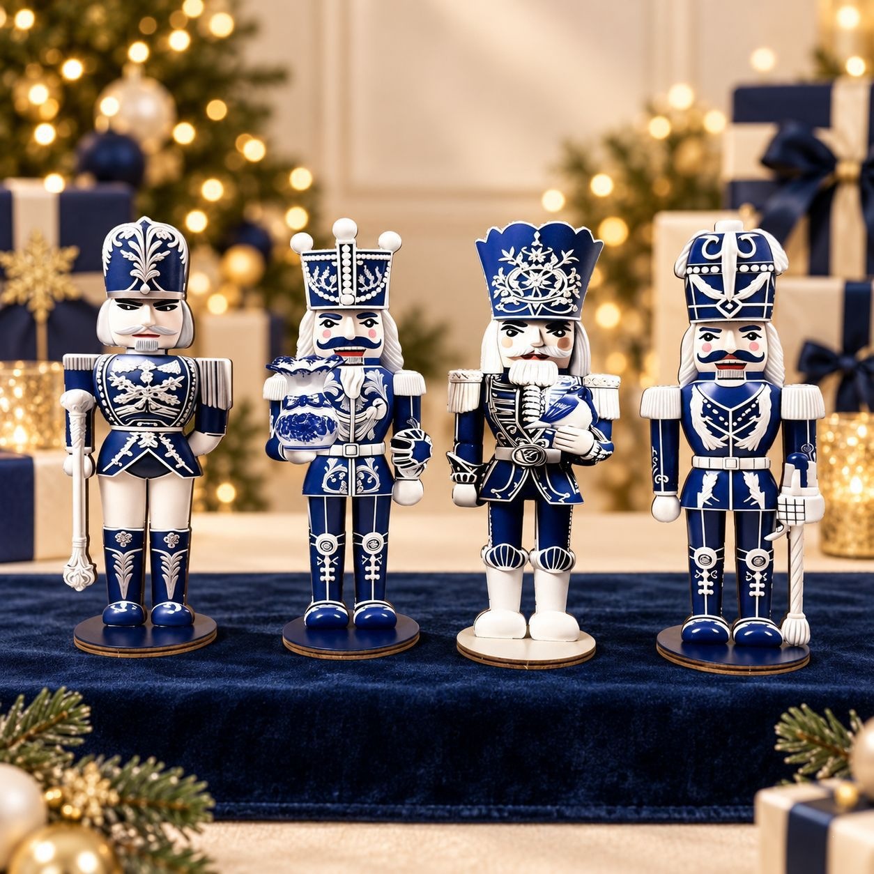 4-piece set of nutcracker soldiers, gingerbread design, 2D print