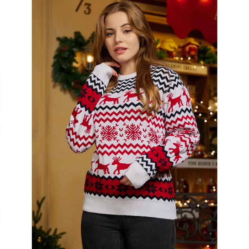 Weihnachtspullover mit Rentier-Jacquard für Damen und Herren