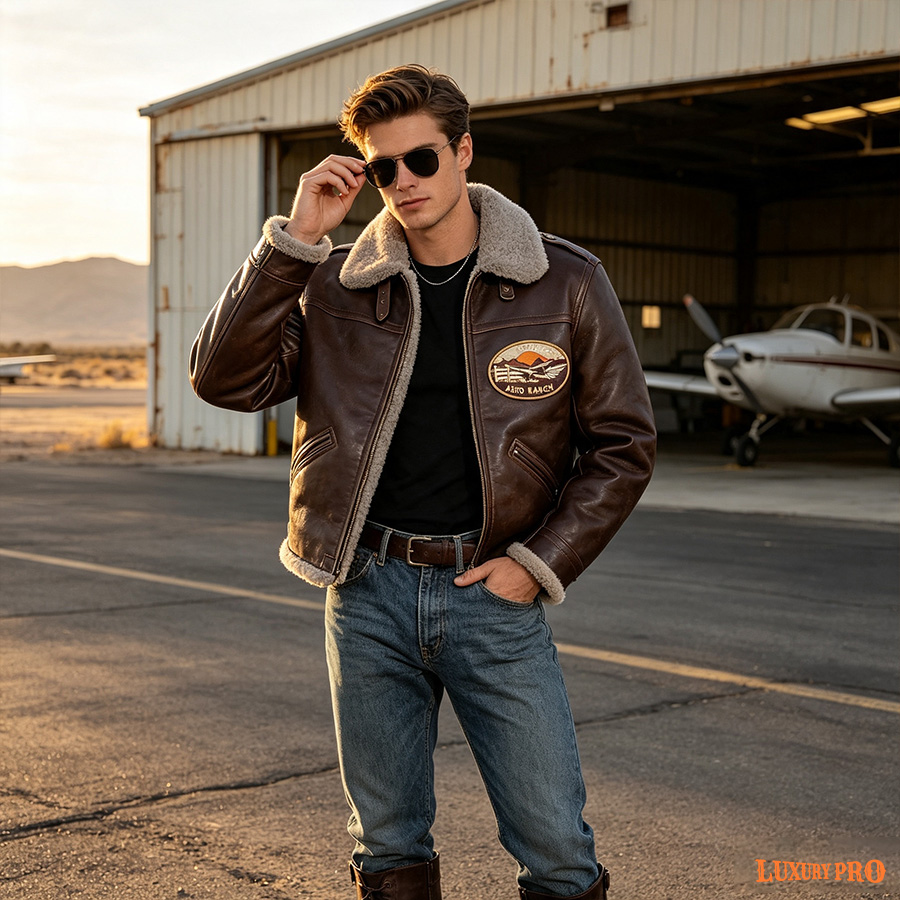 2D fur-coated one-piece leatherFlight Jacket