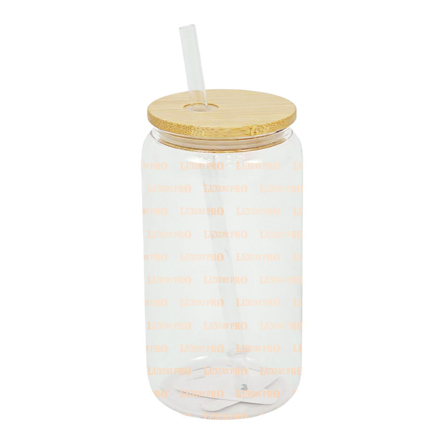 Clear Cup with Bamboo Lid - Heat Transfer Printing