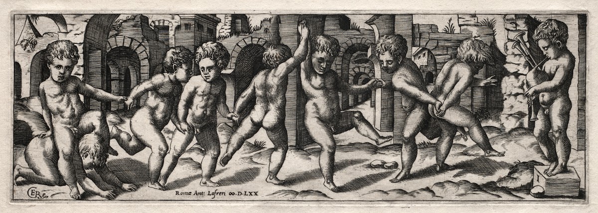 Frieze of Children Dancing to a Bag pipe mid 1500s