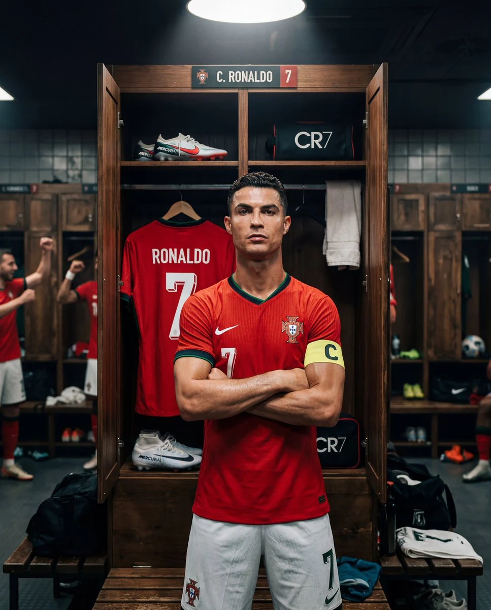 Retrato cinematográfico de Ronaldo en el vestuario