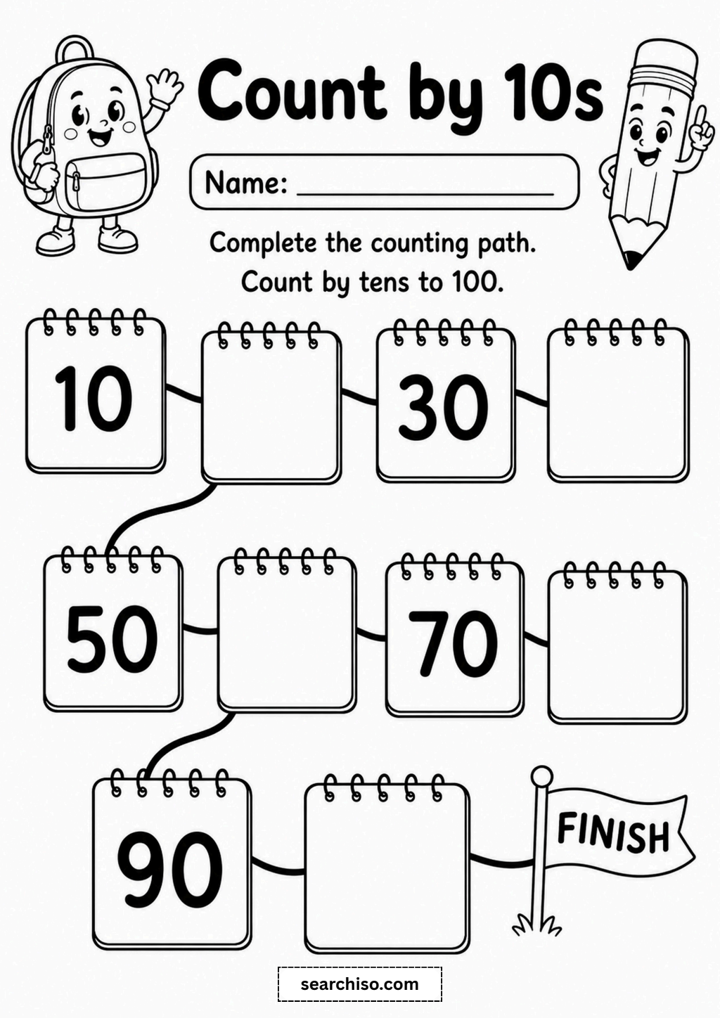 Count by 10s Math Worksheet